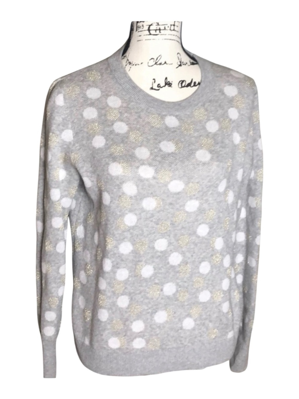 Grey Polka Dot Long Sleeve Sweater Size M
